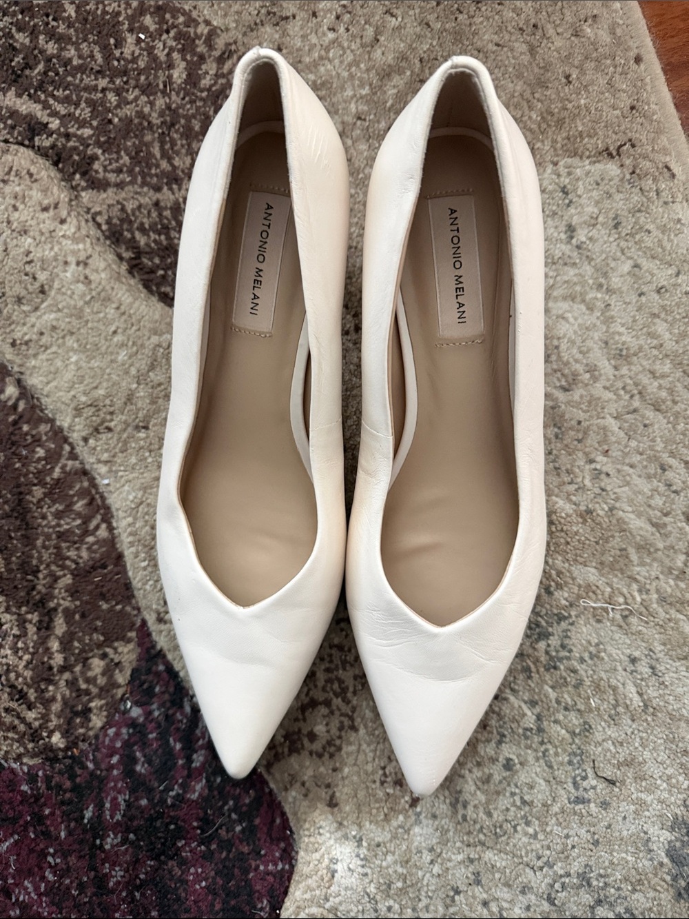 ANTONIO MELANI White Pointed-Toe Leather Heels
